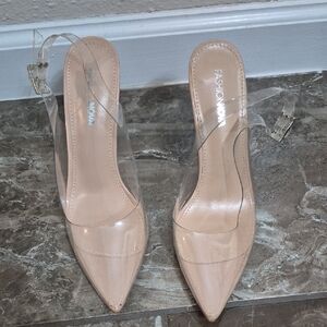Fashion Nova Transparent and Beige Heels
